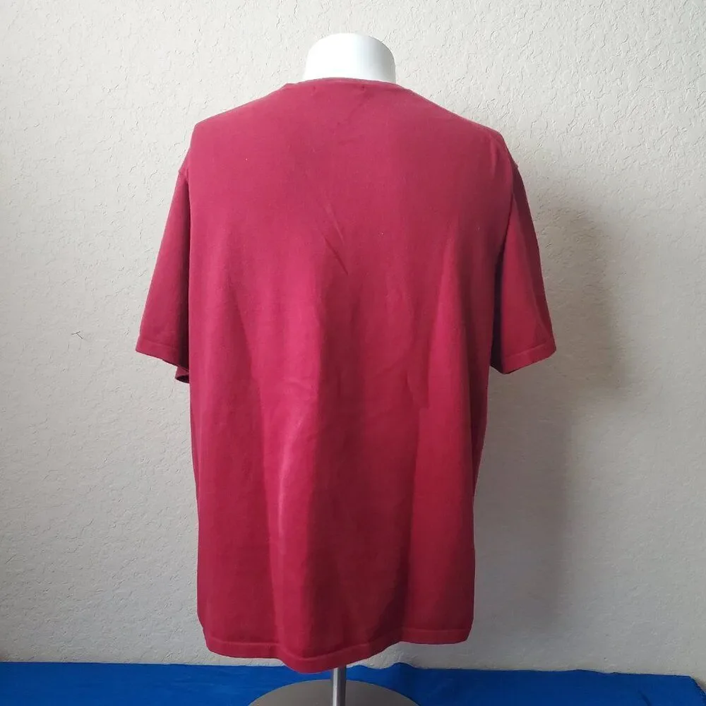 VTG Banana Republic Pima Cotton Sweater Shirt L Maroon Red Striped V-Neck Tee